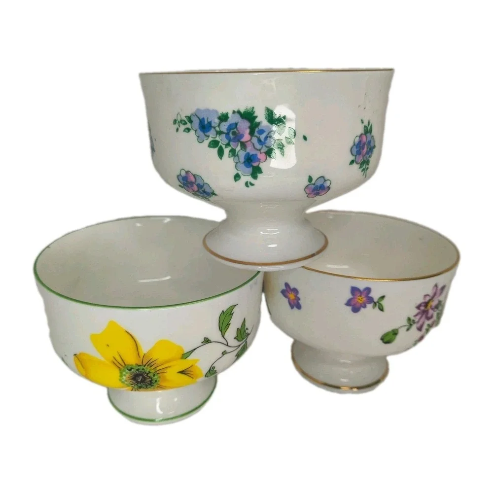 3-Vintage Royal Victoria Fine Bone China Dessert Cups/Mismat. Floral Cottagecore